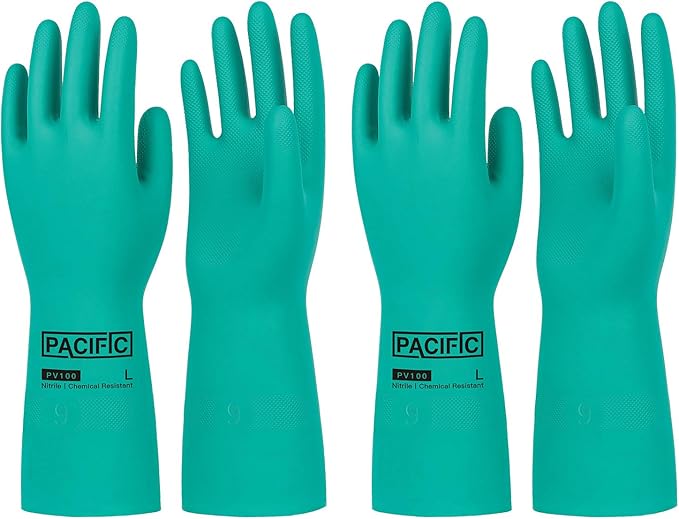 PACIFIC PPE 2 Pairs Nitrile Chemical Resistant Gloves, Flocked, Resist Household Acid, Alkali, Latex Rubber Free, 15 mil, 12.6", X-Large