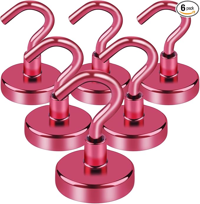 LOVIMAG Cruise Essentials, 50Lbs Red Cruise Magnets, Magnet Hooks for Cruise Cabin,Strong Magnetic Hooks for Hanging Cruise Lanyard, Fridge, Ceiling, 6 Pack