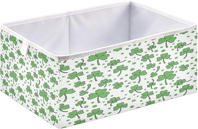 Bolaz St Patricks Day Clover Closet Organizers Storage Cubes Storage Bins Shelf Baskets Containers for Home Room Office,Square
