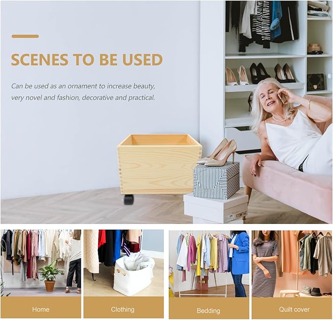 Cabilock Wooden Storage Box with Wheels Multi-Functional Rolling Storage Bin for Home Organization and Toy Holder Portable Sundries Organizer