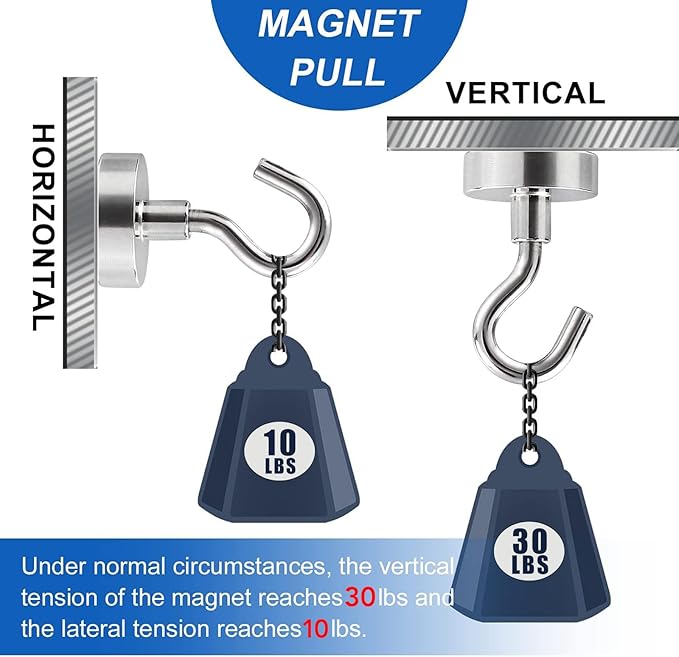 LOVIMAG Magnetic Hooks, 30lbs Cruise Ship Essentials for Travel, Rare Earth Cruise Magnets with Hooks for Cruise Cabins, Strong Magnets for Hanging,Refrigerator,Locker,Curtain and Kitchen etc - 6 Pack