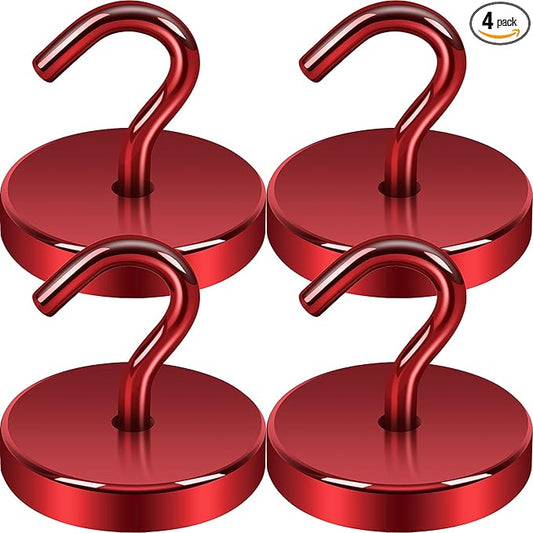 Neosmuk Magnetic Hooks, Heavy Duty 170lb Strong Magnets for Cruise Cabins, Ship Essentials, Large Metal Hooks for Hanging on Fridge(Red,Pack of 4)