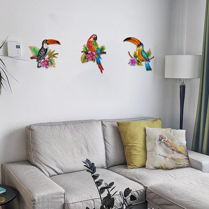 Metal Wall Art 3D Outdoor Wall Decor Toucans Garden Decorations Parrot Decor Fence Decorations Outdoor Wall Sculpture, Style 8