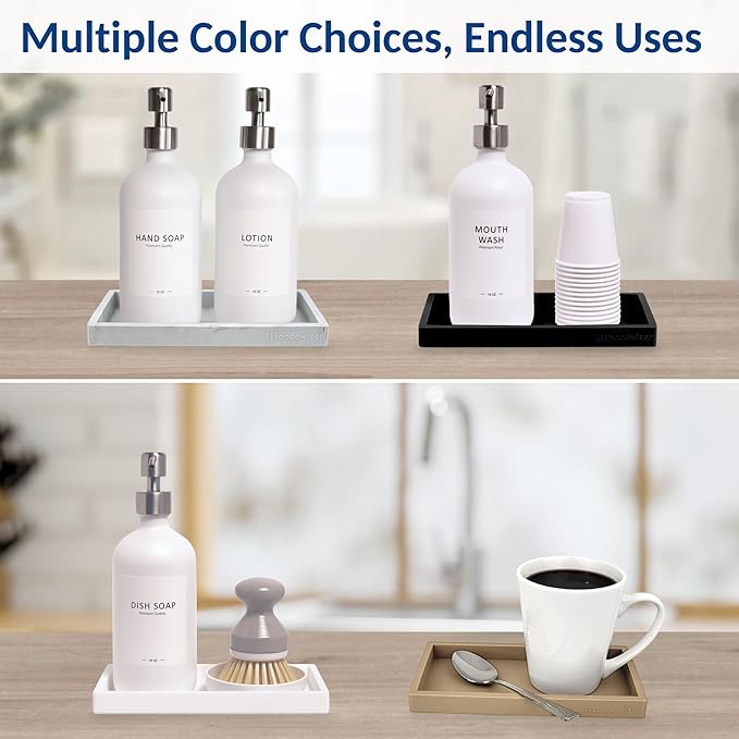 Countertop and Vanity Tray - 2 PC Small 7.7" Silicone Bathroom Trays, Kitchen Soap Tray, Dish Sponge Soap Holder Kitchen Sink Organizer Caddy, Bathroom Counter Trays for Lotion Dispenser