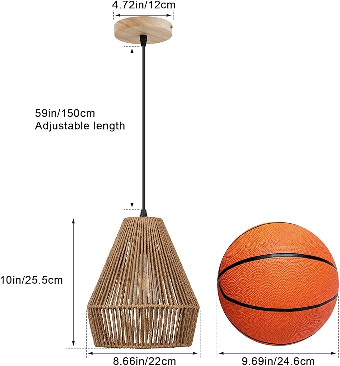 8.7'' Woven Rattan Pendant Light Fixtures, Boho Kitchen Island Pendant Lights Set of 2 with Handwoven Wicker Shade, Natural Coastal Light Fixture Hanging for Bedroom Bar Foyer Hallway