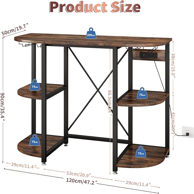 Mini Fridge Stand with Power Outlet and Led Light,Microwave Stand with Storage,Mini Fridge Cabinet with Wine Rack ,Bar Cabinet with Fridge Suitable for Kitchen,Dining Room,Living Room, Rustic Brown
