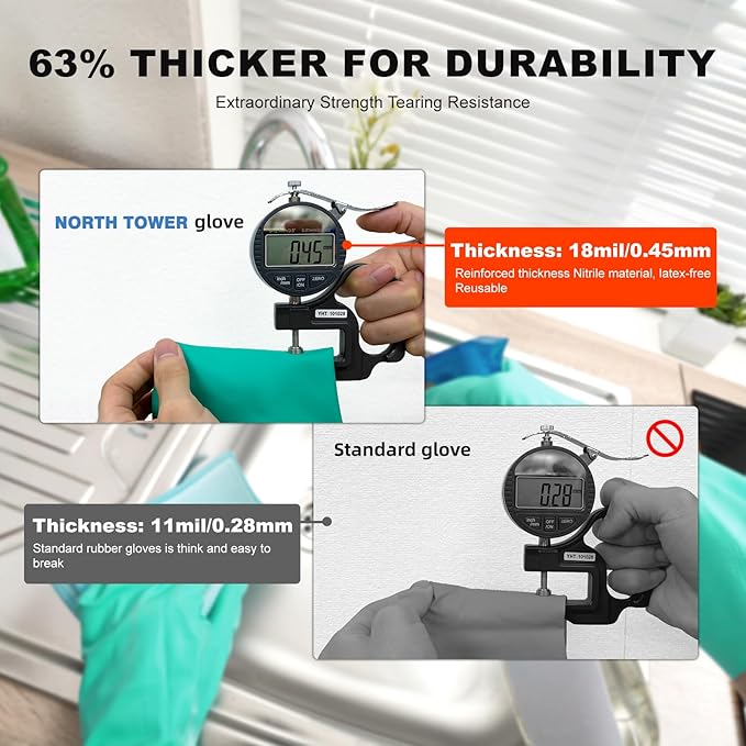 North Tower 10 Pairs Chemical Resistant Nitrile Gloves, Resist Household Acid, Alkali, Solvent and Oil, Latex Rubber Free