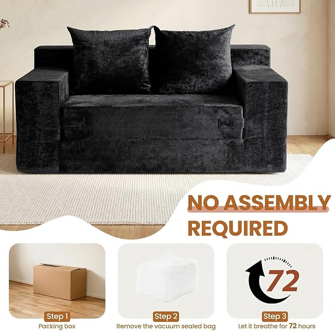 Convertible Sofa Bed, 5 in 1 Small Boneless Couch Pull Out Loveseat Sleeper Sofa,Corduroy Futon Couch Folding Mattress with 4 Pillows for Living Room Bedroom Lounge (No Assembly)