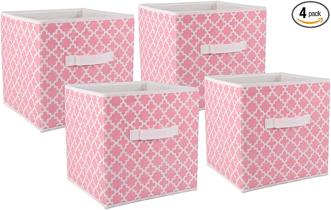 DII Non Woven Polyester Storage Bin, Lattice, Pink Sorbet, Small Set of 4