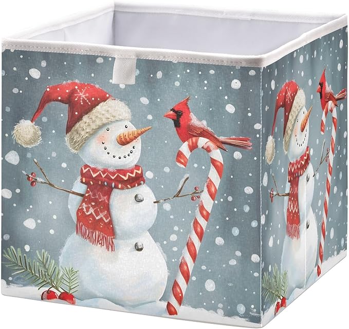 Bolaz Snowman with Bird Snowflakes Closet Organizers Storage Cubes Storage Bins Shelf Baskets Containers for Home Room Office,Rectangle