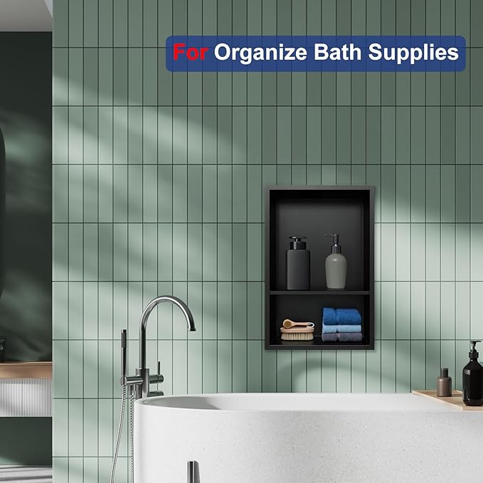 Shower Niche, Stainless Steel Elegant Bathroom Niche, No Tile Needed Recessed Shower Shelf Organizer for Storage