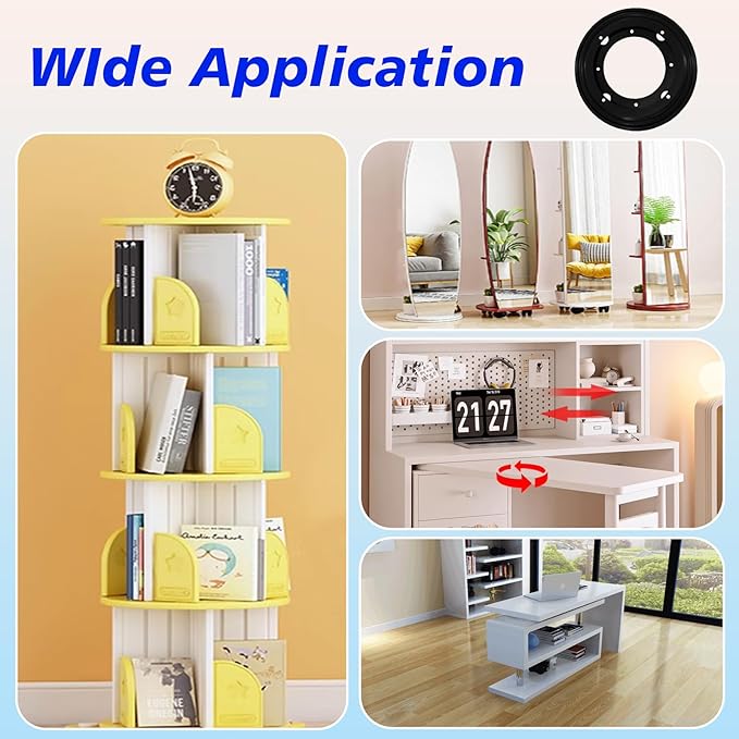 6 Packs 12'' Lazy Susan Hardware, Heavy Duty 5/16''Thick Turntable Bearing Swivel Pate for Rotating Table, Book Case, Serving Tray, Corner Shelves, Kitchen, DVD Tower, Shoe Rack, Black