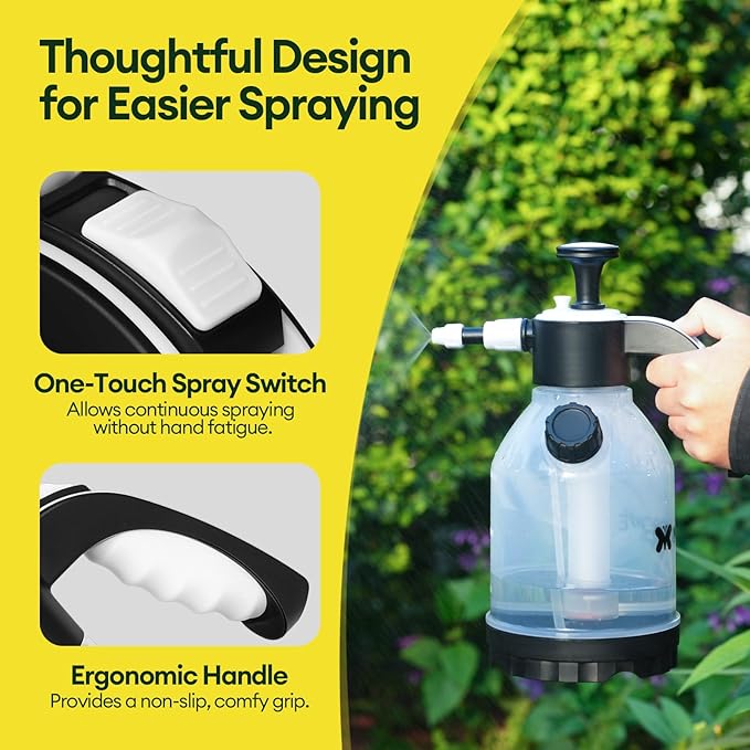 50oz Pump Sprayer, Hand Water Spray Bottle for Indoor Plant, Clear Plant Sprayer with Side Filling Port, Measuring Cup, Adjustable Nozzles, Safe Pressure Relief Valve