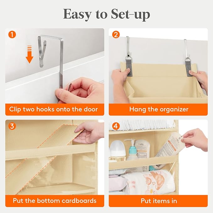 Lifewit 1 Pack Over the Door Organizer, Clear Window Hanging Storage with 4 Side Pockets, Anti Tilt 40 lbs Load Behind Door for Pantry, Nursery, Bathroom, Bedroom, Dorm, 6 Section, Beige