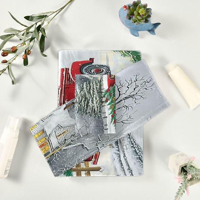 Red Xmas Tree Truck Winter Snowflake Dog Towels Set of 3 Christmas Winter Bathroom Towel Soft Absorbent Bath Hand Towels Washcloth Guest Towel Sets Merry Christmas Xmas Bathroom Decor Gifts