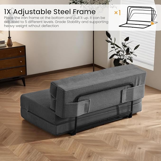 Convertible Sofa Bed with Metal Frame, Boneless Loveseat Sleeper Sofa Futon Sofa Bed Foldable Twin Size Mattress for Living Room, Guest Room