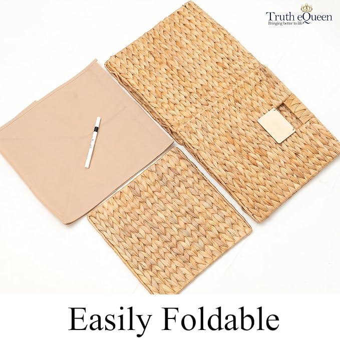 Water Hyacinth Storage Baskets For Organizing, Wicker Baskets For Storage Cube Organizer, Rattan Basket Set, Woven Basket Organizer, Canastas Para Organizar, Cube Shelf, Cubes Bins 12x12 In, 4 Psc