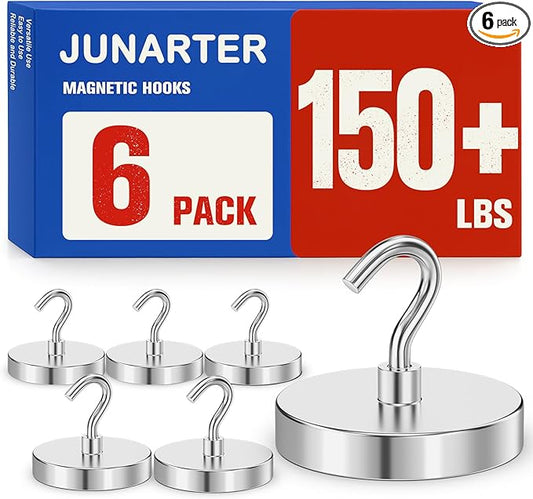 6Pack Strong Magnetic Hooks Heavy Duty, Magnet Hooks, 150lbs Metal Magnetic Hooks for Cruise Cabins, Magnet with Hooks, Magnet Hook, Magnetic Hook for Hanging, Refrigerator, Garage