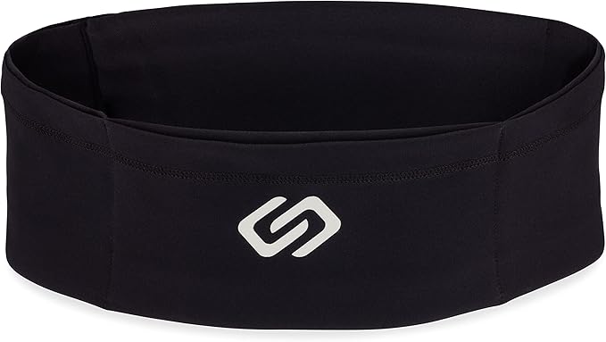 Sporteer VersaSlim Running Belt - Low-Profile Workout Waist Pack for Gym & HIIT - Zero-Bounce Minimalist Phone Holder for Activewear - Nylon Spandex Blend (Black, Large)