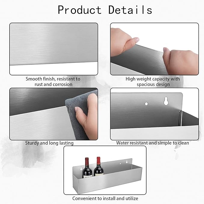 2 Pcs 22 Inch Single Speed Rail Stainless Steel Liquor Bottle Holder Silver Drink Rail Shelf Wall Mounted Spray Bottle Rack for Bars