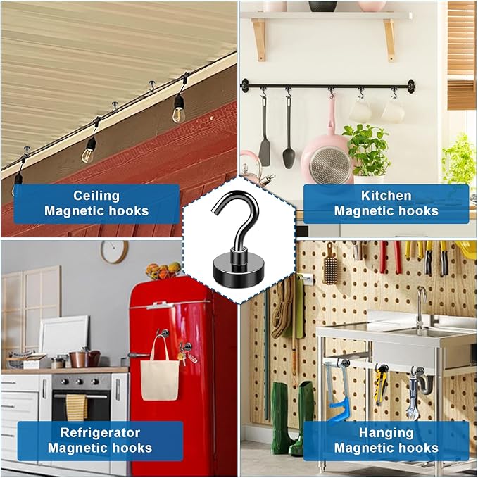LOVIMAG Magnetic Hooks,30Lbs Strong Neodymium Magnetic Hooks Cruise Essentials,Black Magnet Hooks for Classroom Must Haves,Office Accessories,Garage Door,Fridge,Kitchen,Hanging,Grill-25 Pack