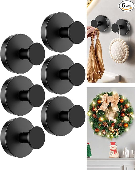 Suction Cup Hooks for Shower, Suction Cup Hooks for Door Wreaths, Robe Towel Hooks Heavy Duty for Bathroom Hanging, Windows, Kitchen, Glass, Mirror, No Drilling, 6 Pack (Black)
