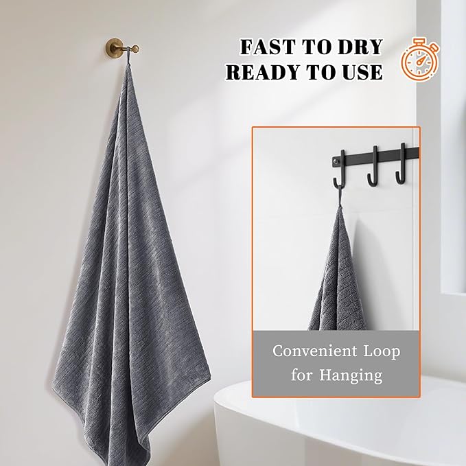 Bath Towels Set of 4 Extra Large 35 x 70 Inches,Luxury Thick High Absorbent and Quick Dry Bath Sheet,Ultra Soft Microfiber,Bathroom,Beach,Yoga,Sport,SPA,Fitness (Grey)