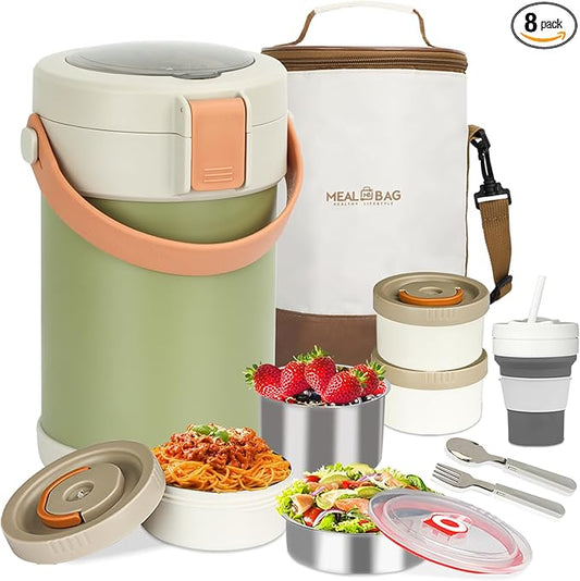 67oz Adults Thermo for Hot Food Kit 2L 9.06in 3 Layer Stainless Steel Vacuum Soup Food Thermo Hot Food Jar Bento Box for Men, Women, Suitable insulated Lunch Box for 12+ Camping, Office & Travel Use