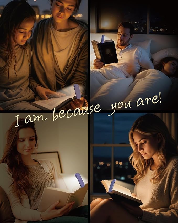 Book Reading Light, Rechargeable Clip on Booklight, Eye Caring 3 Color Temperatures & 5 Brightness Levels, Night Use for Bed, Long Lasting, Reading at Night in Bed, Romantic Purple