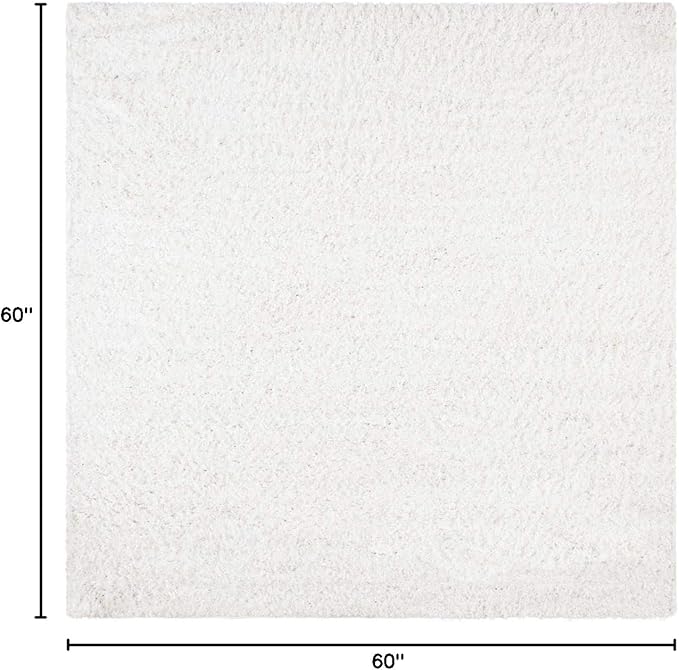 SAFAVIEH August Shag Collection Area Rug - 5' Square, White, Solid Design, Non-Shedding & Easy Care, 1.5-inch Thick Ideal for High Traffic Areas in Living Room, Bedroom (AUG200A)