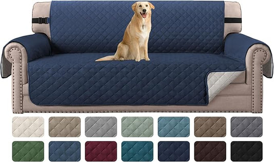 H.VERSAILTEX Reversible Couch Cover Sofa Cover Water Resistant Furniture Protector for Dogs Non Slip Couch Cover with Elastic Strap Machine Washable Sofa Slipcover Seat Width to 66"(Sofa, Navy/Beige)