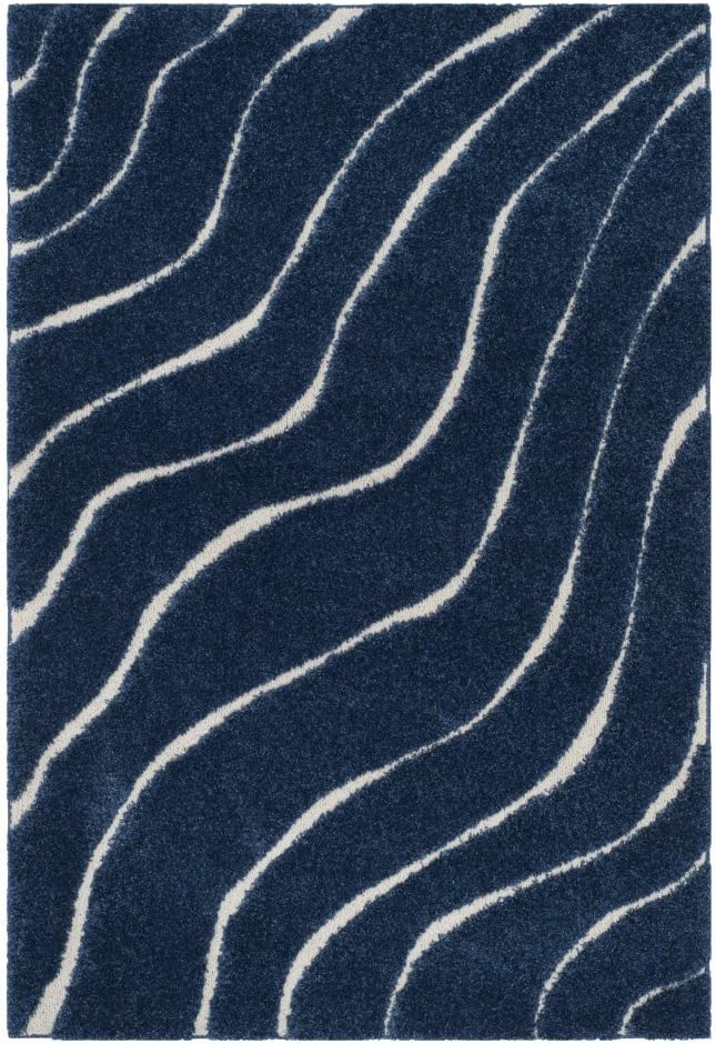 SAFAVIEH Florida Shag Collection Accent Rug - 3'3" x 5'3", Dark Blue & Cream, Non-Shedding & Easy Care, 1.2-inch Thick Ideal for High Traffic Areas in Entryway, Living Room, Bedroom (SG472-6511)