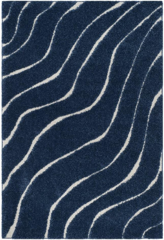 SAFAVIEH Florida Shag Collection Area Rug - 6'7" Square, Dark Blue & Cream, Non-Shedding & Easy Care, 1.2-inch Thick Ideal for High Traffic Areas in Living Room, Bedroom (SG472-6511)