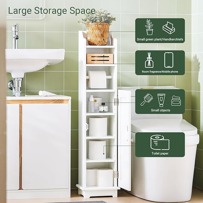Haotian Corner Toilet Paper Holder Stand, Slim Bathroom Toilet Paper Storage Cabinet Organizer for Small Space, White FRG177-W