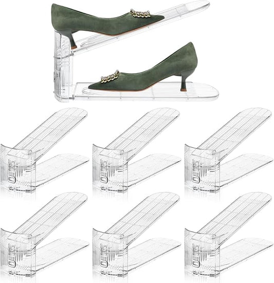 Adjustable Shoe Slots Organizer,6 PACK Transparent Shoe Stackers Shoe Rack Holder Shoe Space Savers Double Layer Stack Shoe Racks for Closet Organization(Transparent)
