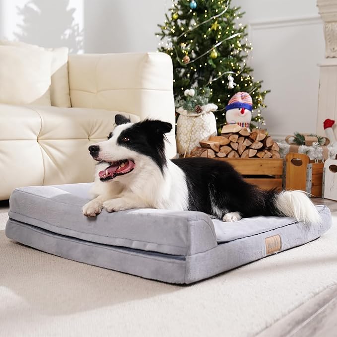 Dog Bed Medium Size Dog, Orthopedic Dog Bed for Medium Dogs, Waterproof Memory Foam Pet Bed, Dog Couch Sofa with Washable Removable Cover, Grey - 27.95x23.2x6.3in