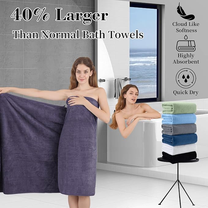 Extra Large Bath Sheet Set of 4,Ultra Soft Fluffy Towel,35”x 70”Oversized Bath Towel Set,Premium Microfiber Bathroom Towel Set Highly Absorbent Quick Dry Shower Towel for Bathroom,Hotel,Spa (Purple)