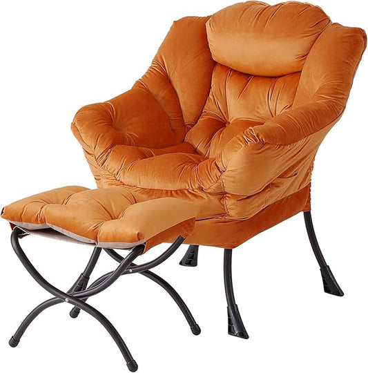 Welnow Lazy Chair with Ottoman, Modern Lounge Accent Chair with Armrests and a Side Pocket, Leisure Sofa Armchair, Reading Armchair with Footrest for Small Space, Corner Chair