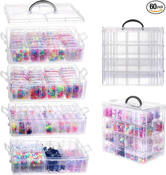 VTG Bead Organizer Box, 84 Pcs Small Plastic Containers with Lids, 4-Tier Stackable Storage Box, Clear Organizers for Jewelry Toys Craft Storage