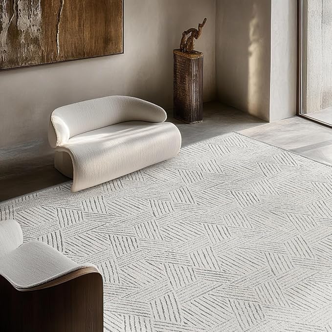 NICETOWN Area Rug 5x7 for Living Room- Non Slip Thin Jacquard Grey Machine Washable Rug Geometric Modern for Bedroom Large Entryway Rug with Rubberback Throw Carpet for Office Bathroom Bedroom, Grey