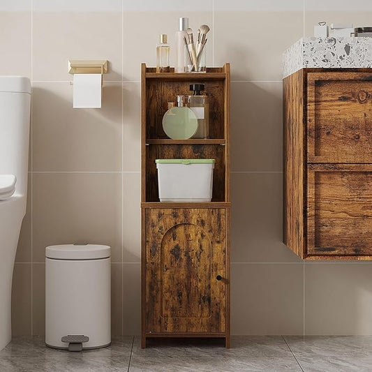 Bathroom Storage Cabinet, Corner Floor Cabinet with Doors and Adjustable Shelf, Narrow Toilet Paper Cabinets, Bathroom Organizer for Small Spaces, Rustic Brown BC39701X