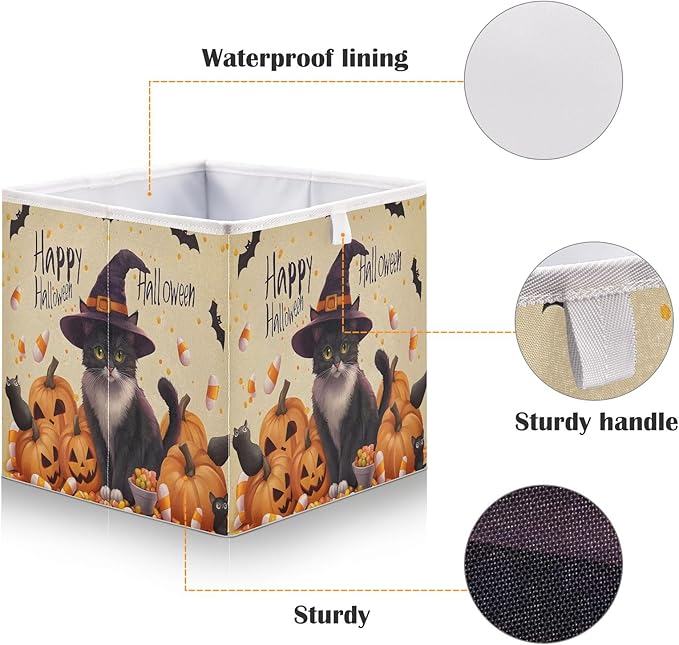 Bolaz A Stylish Cat in A Witch Hat Surrounded by Pumpkins Closet Organizers Storage Cubes Storage Bins Shelf Baskets Containers for Home Room Office,Square