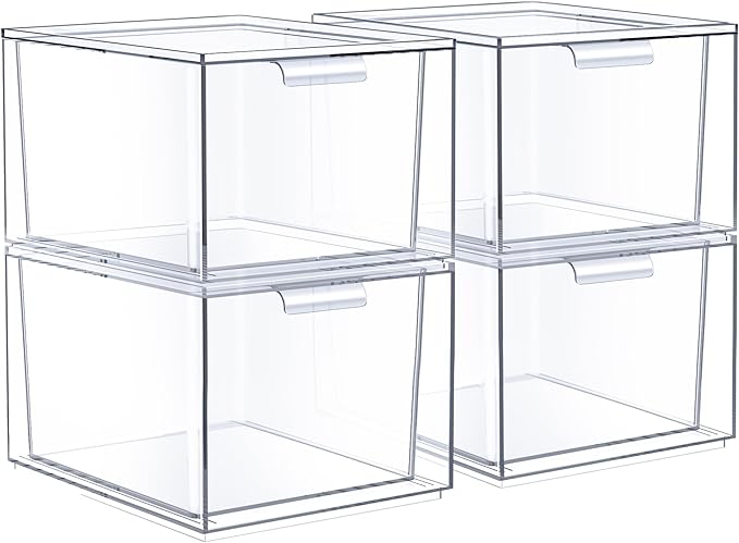 Sorbus Stackable Acrylic Drawers - Clear Make Up Organizers for Vanity - 4 Plastic Storage Bins for Room Decor, Bathroom Organization and Storage, Office Supplies, Makeup Drawer Organizer, Undersink