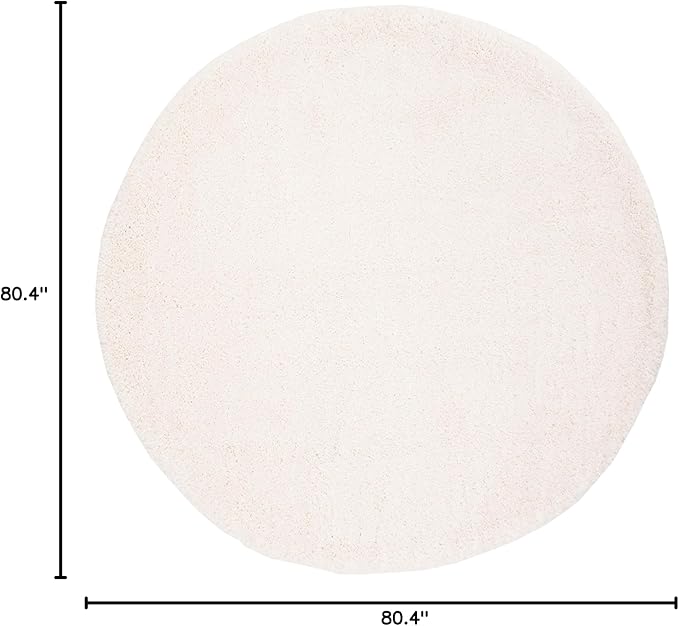 SAFAVIEH Fontana Shag Collection Area Rug - 6'7" Round, Ivory, Solid Design, Non-Shedding & Easy Care, 2-inch Thick Ideal for High Traffic Areas in Living Room, Bedroom (FNT800A)