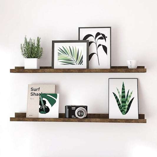 Floating Shelves for Wall Decor, Long Wall Mounted Storage Shelf for Bedroom, Living Room, Bathroom, Kitchen, Nursery, Rustic Display Picture Ledge Shelf with Lip Set of 2-36 Inches, Brown