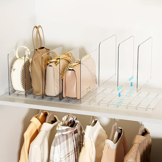 Bag & Purse Organizer for Closet Stackable Acrylic Shelf Dividers for Closet Organization, Clear Handbag Purse Storage Organizer Divider, Keep Clutch, Wallet, Pocketbook Upright, 2 Pack