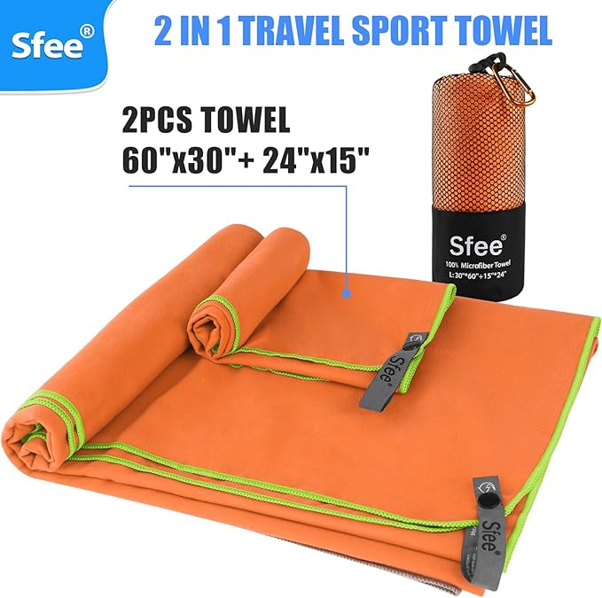 2 Pack Microfiber Travel Towel, Quick Dry Camping Towel Large Beach Towel Super Absorbent Compact Lightweight Sports Gym Towels for Beach, Gym, Hiking, Pool, Backpacking, Bath, Yoga
