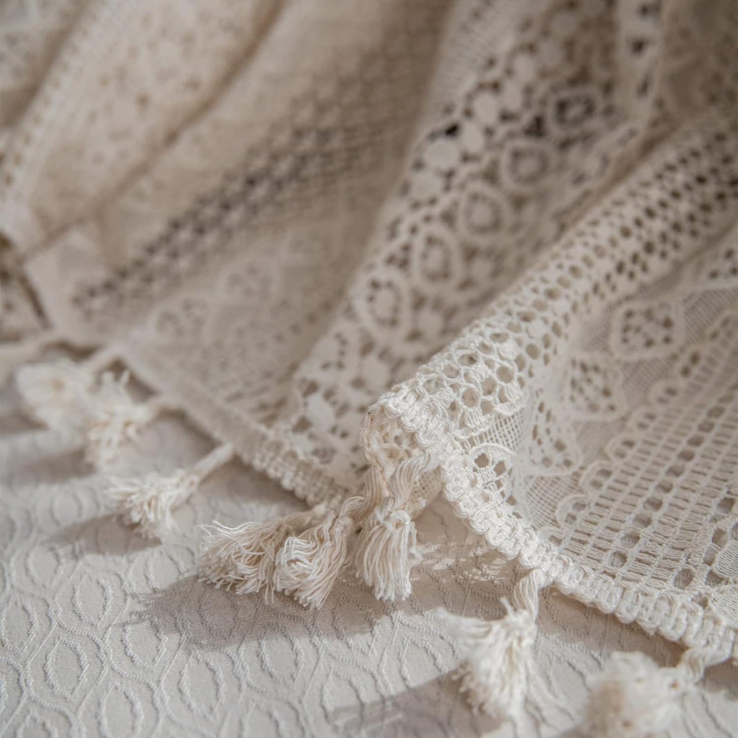 Boho Crochet Sheer Curtain — 84", Single Panel