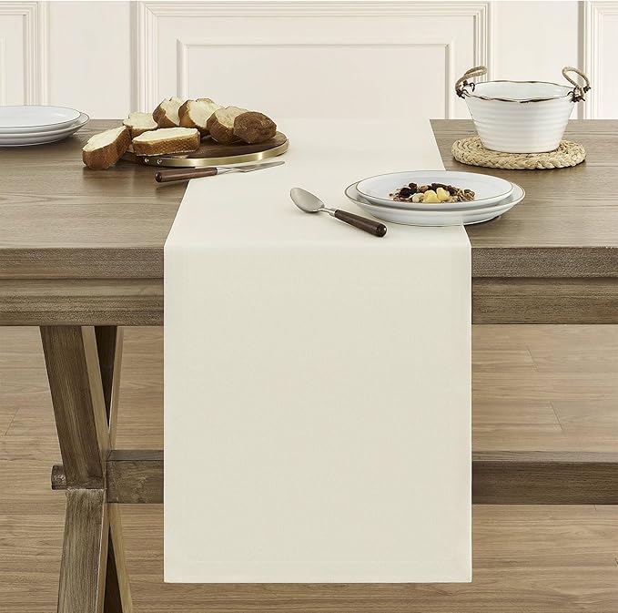 ZeeMart Basic Linen Style Table Runner, 14 x 72 Inch Off White, Rustic Farmhouse Creamy White Table Runners 72 Inches Long, Everyday Polyester Table Runner - Machine Washable & Easy Care