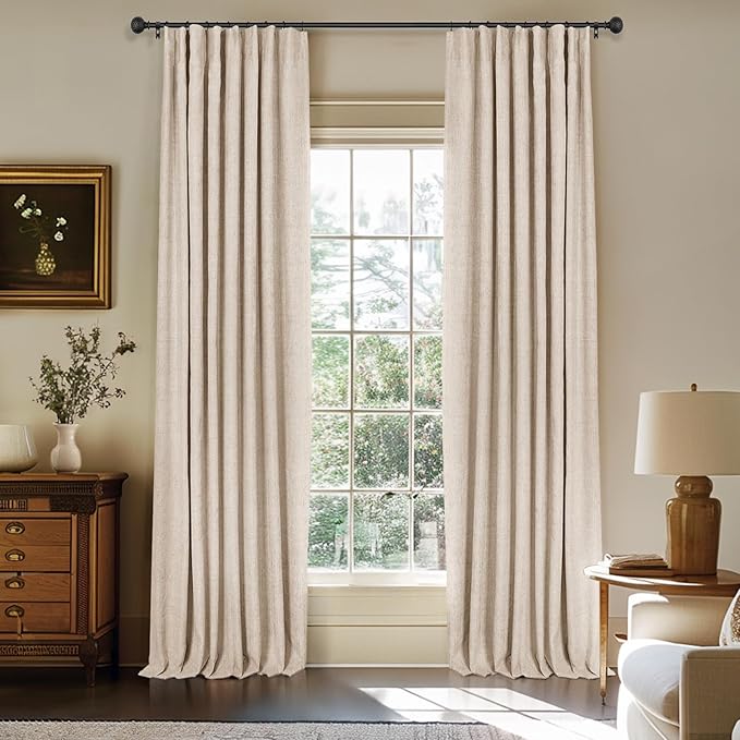 INOVADAY 100% Blackout Curtains for Bedroom, Black Out Curtains 120 Inch Long, Clip Rings Blackout Drapes, Thermal Insulated Room Darkening for Living Room, 2 Panels - Oatmeal,W50xL120